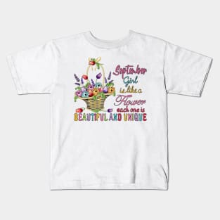 September Girl - Flower Basket Kids T-Shirt